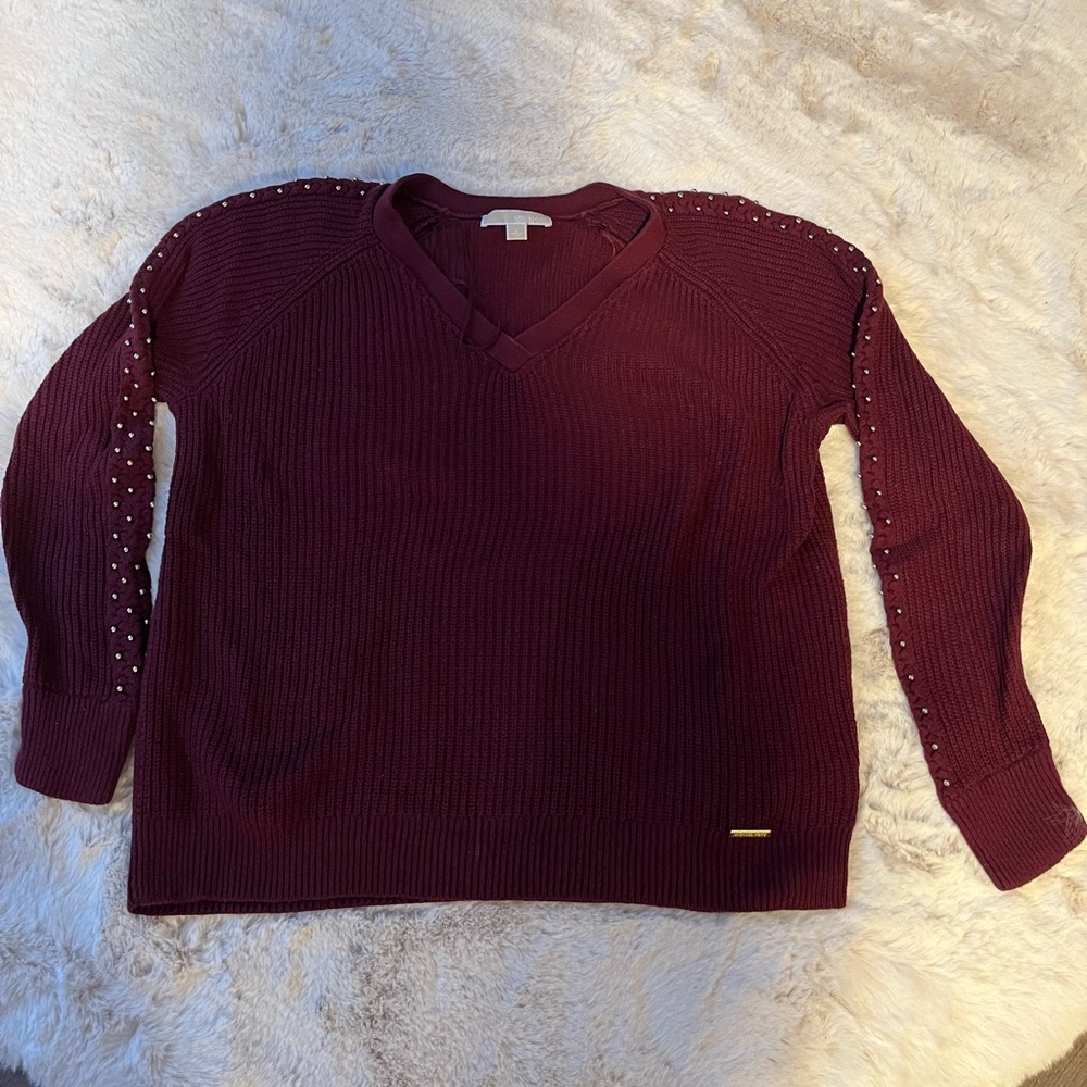Michael Kors Burgundy Sweater with Stud Accents